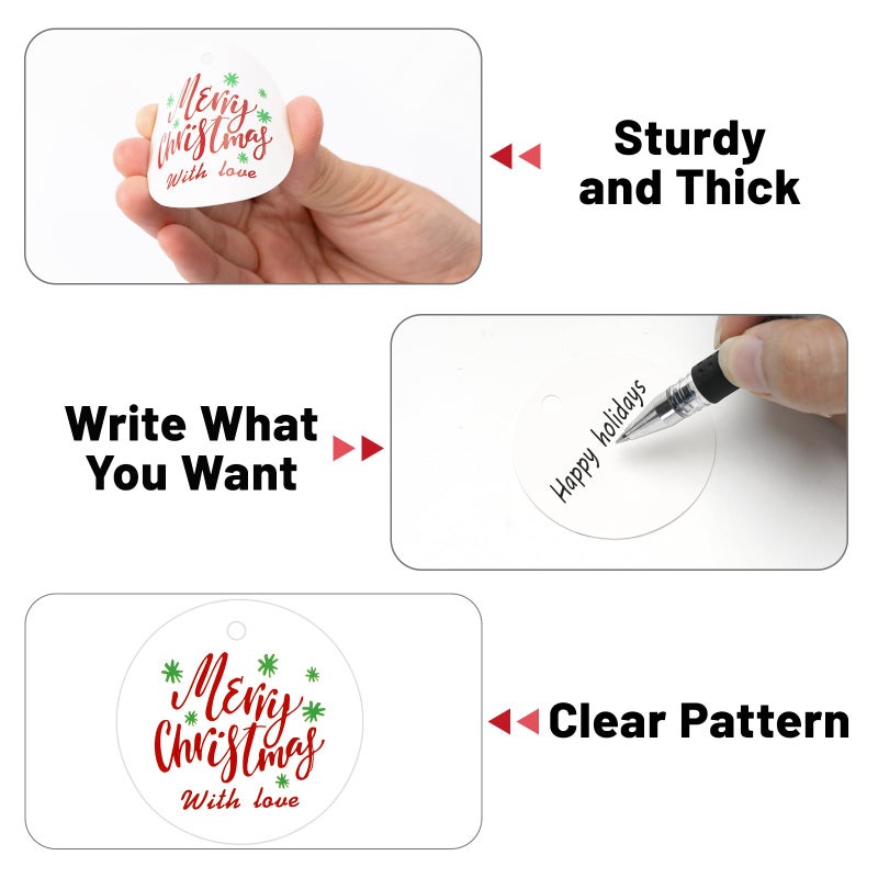 jijAcraft Christmas Tags with String - 100Pcs Holiday Gift Tags, Merry Christmas with Love Name Labels, 2Inch Round Winter Gift Tag for Xmas Party, Party Favors, DIY Crafts - Image 3